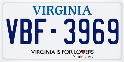 VA license plate VBF3969