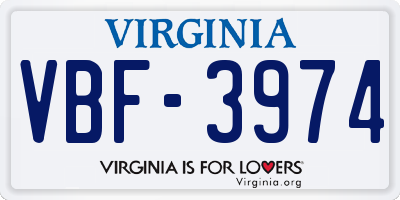 VA license plate VBF3974