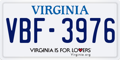 VA license plate VBF3976