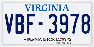 VA license plate VBF3978