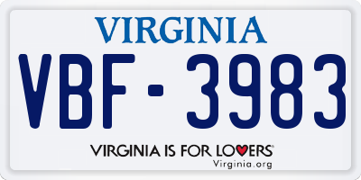 VA license plate VBF3983