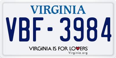 VA license plate VBF3984