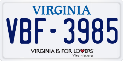 VA license plate VBF3985