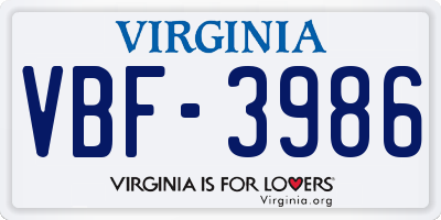 VA license plate VBF3986