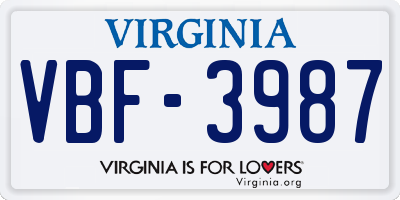 VA license plate VBF3987