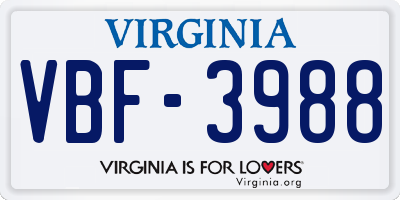 VA license plate VBF3988