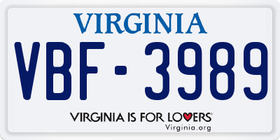 VA license plate VBF3989