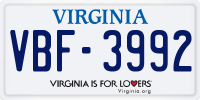 VA license plate VBF3992