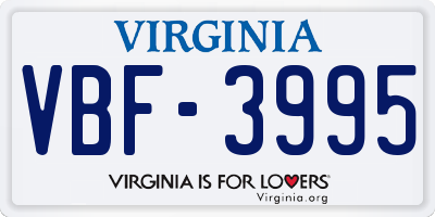 VA license plate VBF3995