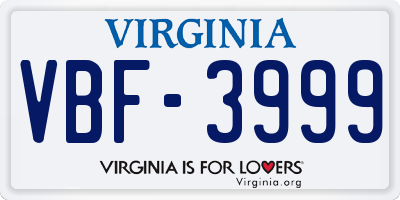 VA license plate VBF3999