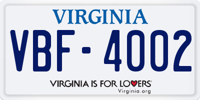 VA license plate VBF4002