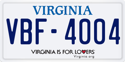 VA license plate VBF4004