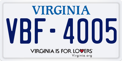 VA license plate VBF4005