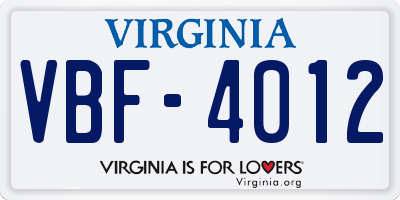 VA license plate VBF4012