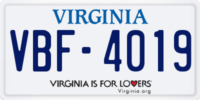 VA license plate VBF4019