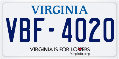VA license plate VBF4020