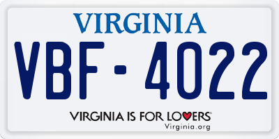 VA license plate VBF4022
