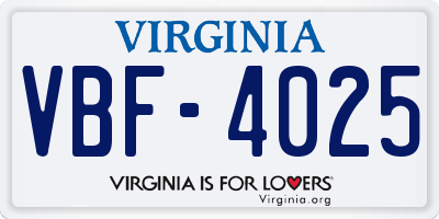 VA license plate VBF4025