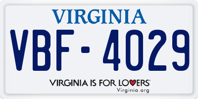 VA license plate VBF4029