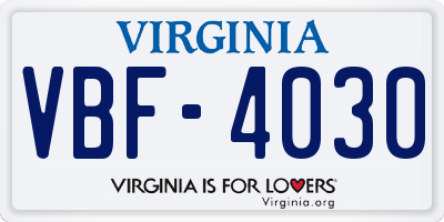 VA license plate VBF4030
