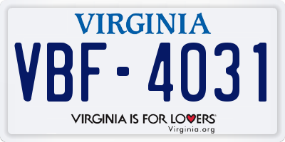 VA license plate VBF4031