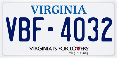 VA license plate VBF4032