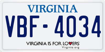 VA license plate VBF4034