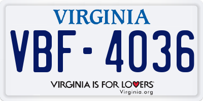 VA license plate VBF4036