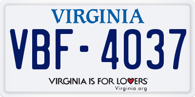 VA license plate VBF4037