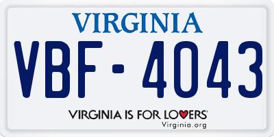 VA license plate VBF4043