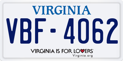 VA license plate VBF4062