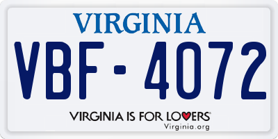 VA license plate VBF4072