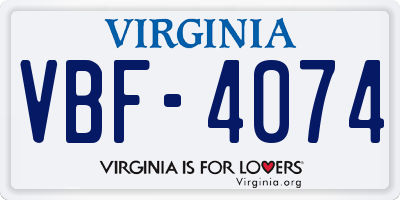 VA license plate VBF4074