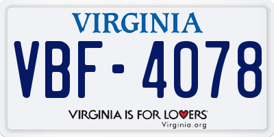 VA license plate VBF4078