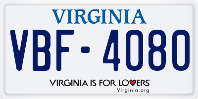 VA license plate VBF4080