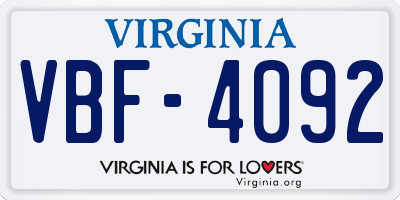 VA license plate VBF4092