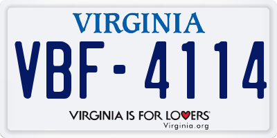 VA license plate VBF4114