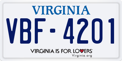 VA license plate VBF4201