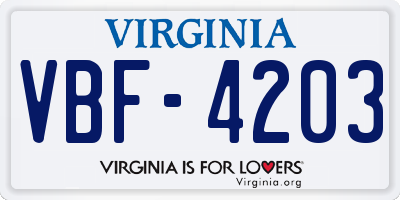 VA license plate VBF4203