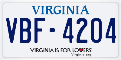 VA license plate VBF4204