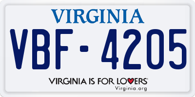 VA license plate VBF4205