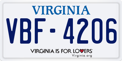 VA license plate VBF4206