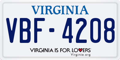 VA license plate VBF4208