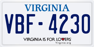 VA license plate VBF4230