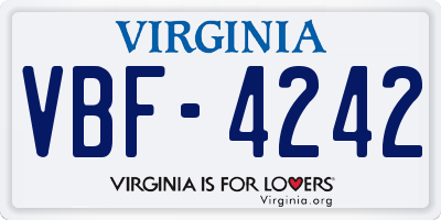 VA license plate VBF4242