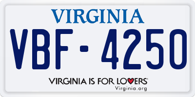 VA license plate VBF4250