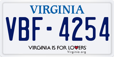 VA license plate VBF4254