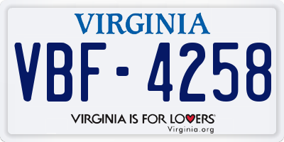 VA license plate VBF4258