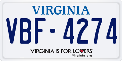 VA license plate VBF4274