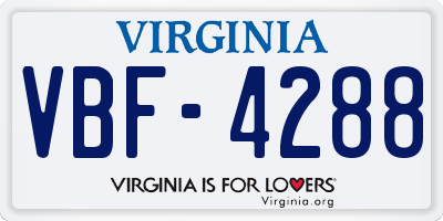 VA license plate VBF4288